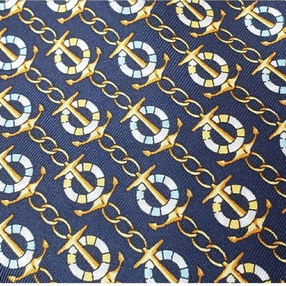BEAUFORT TIE RACK Silk Nautical Print Neck Tie Anchors Life Ring Buoy - Picture 2 of 6